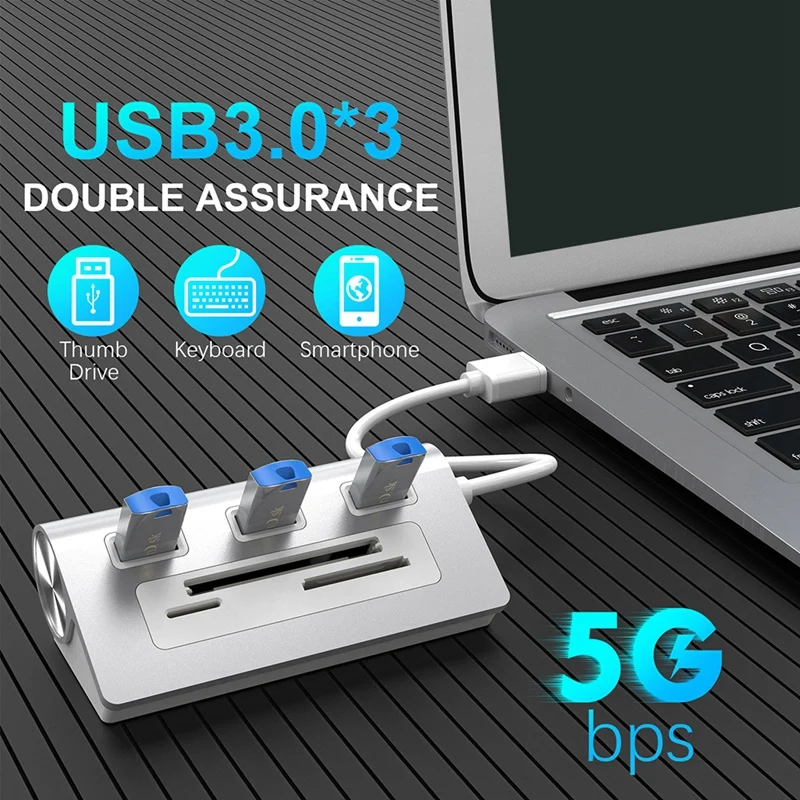 ฮับ USB 1ชิ้นเครื่องอ่านการ์ด USB 3พอร์ต USB 3.0พร้อม tf/ การ์ดรีดเดอร์ SD เครื่องอ่านการ์ดหลาย USB Splitter เครื่องอ่านการ์ด USB สำหรับ Windows PC แล็ปท็อป