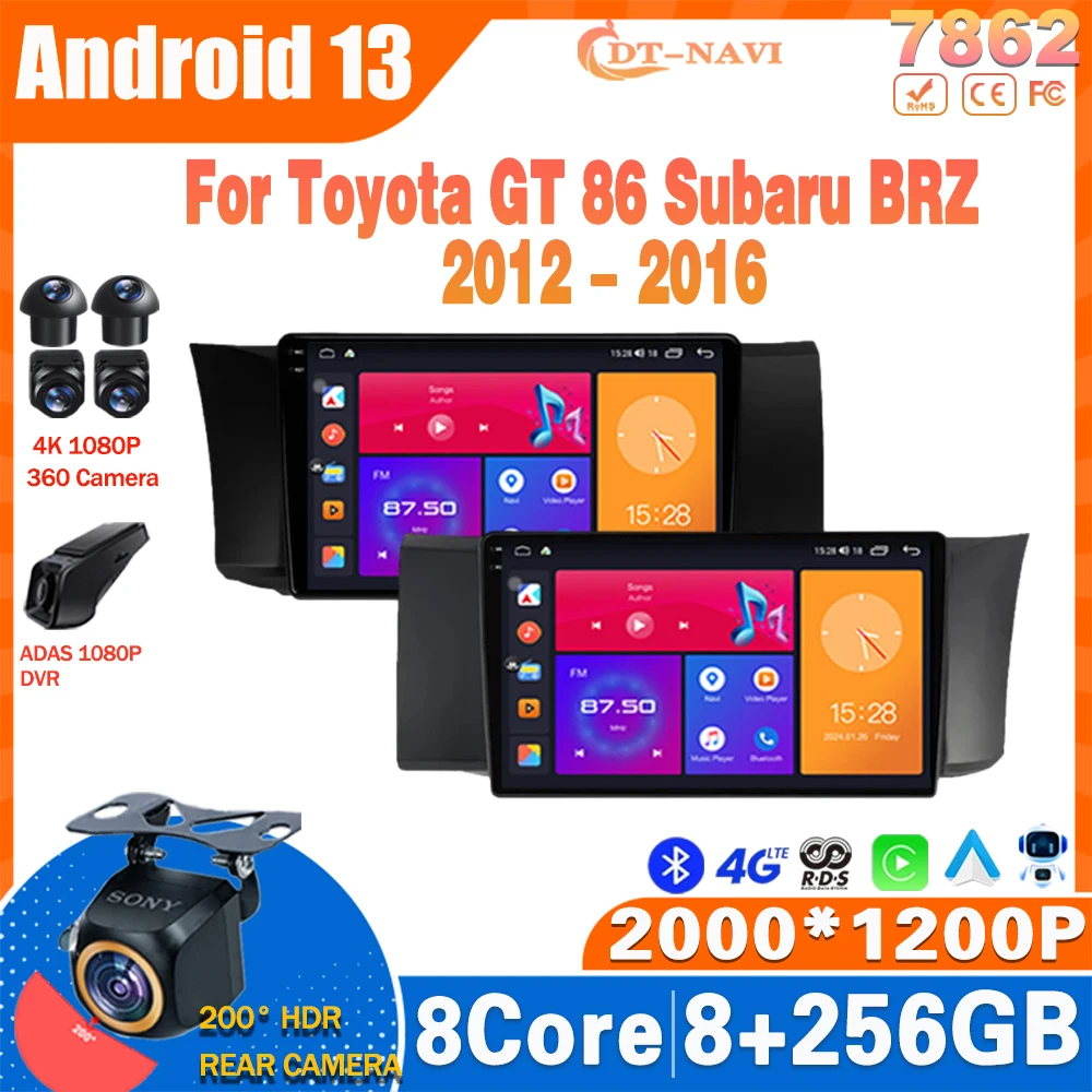 

Carplay Auto 4G LTE Android 13 For Toyota GT 86 For Subaru BRZ 2012 - 2016 IPS Screen Car Radio Audio Multimedia Player Wireless