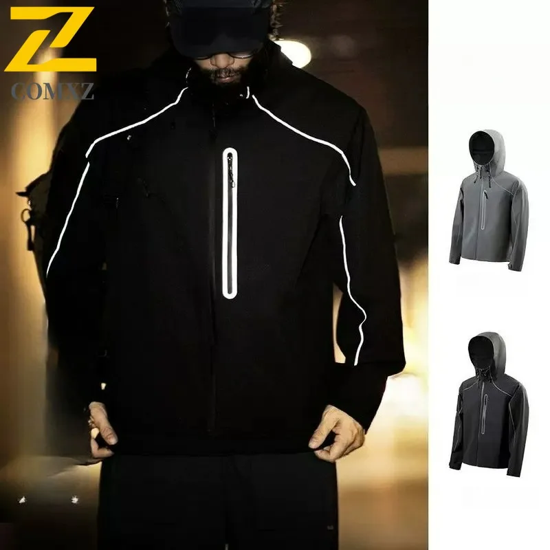

COMXZ 2025 осенняя ветрозащитная куртка мужская уличная походная ветровка с капюшоном для кемпинга пальто мужская повседневная рабочая одежда для рыбалки верхняя одежда