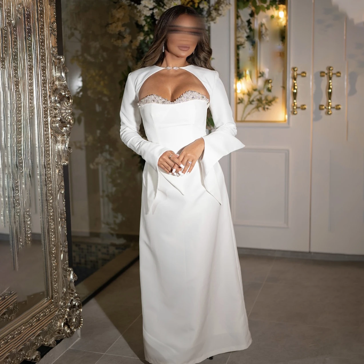 

GIOIO Sweetheart Luxury Formal Evening Dresses Beading Long Sleeves فساتين سهرة Ankle Length Elegant Prom Gowns Party Women