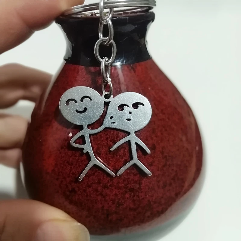 2pcs/set Stickman Matching Heart Keychain Cute Funny Alloy Key Chain Ring Purse Bag Backpack Charm Valentines Gift For Him Her