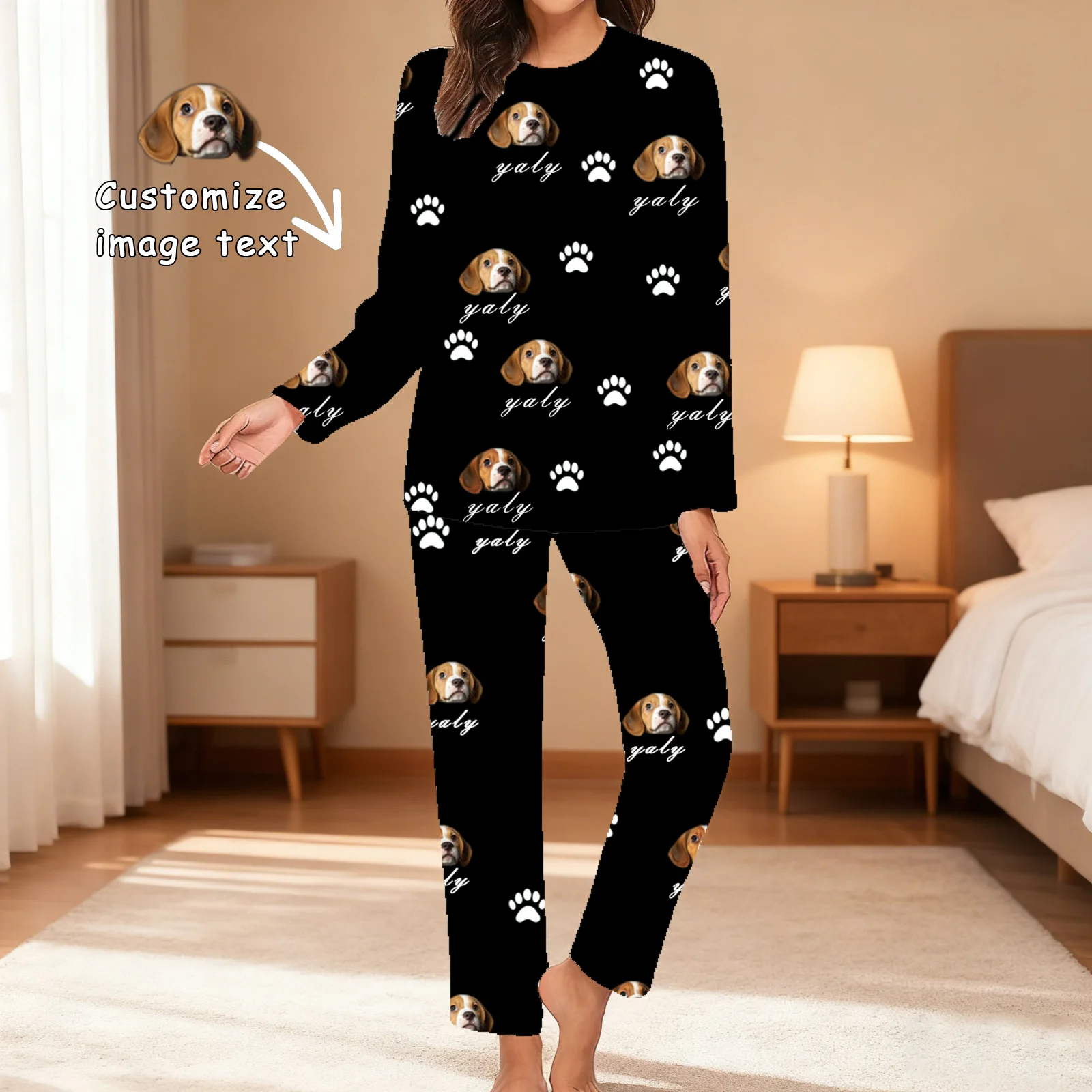 Pijamas de mujer personalizados con cara, ropa de casa, conjunto de pijama de manga larga personalizado para mujer, pijama personalizado con cara, pijamas con foto personalizada