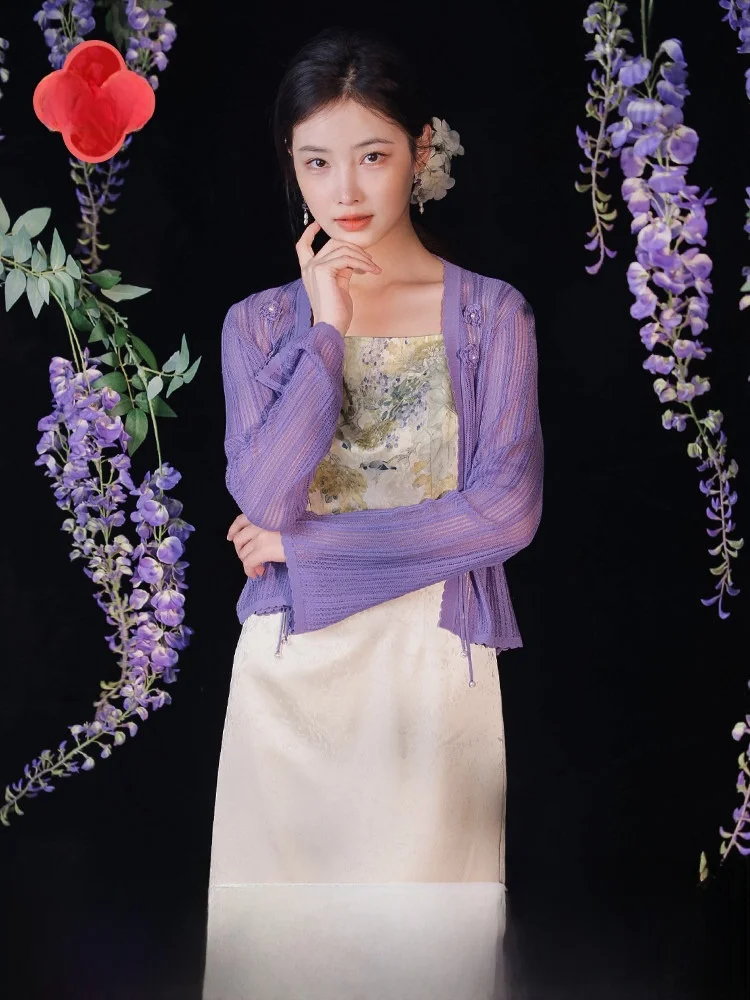 

Женский укороченный кардиган E.Beau из ацетатного шелка с V-образным вырезом, вязаный, для защиты от солнца, стандартный крой