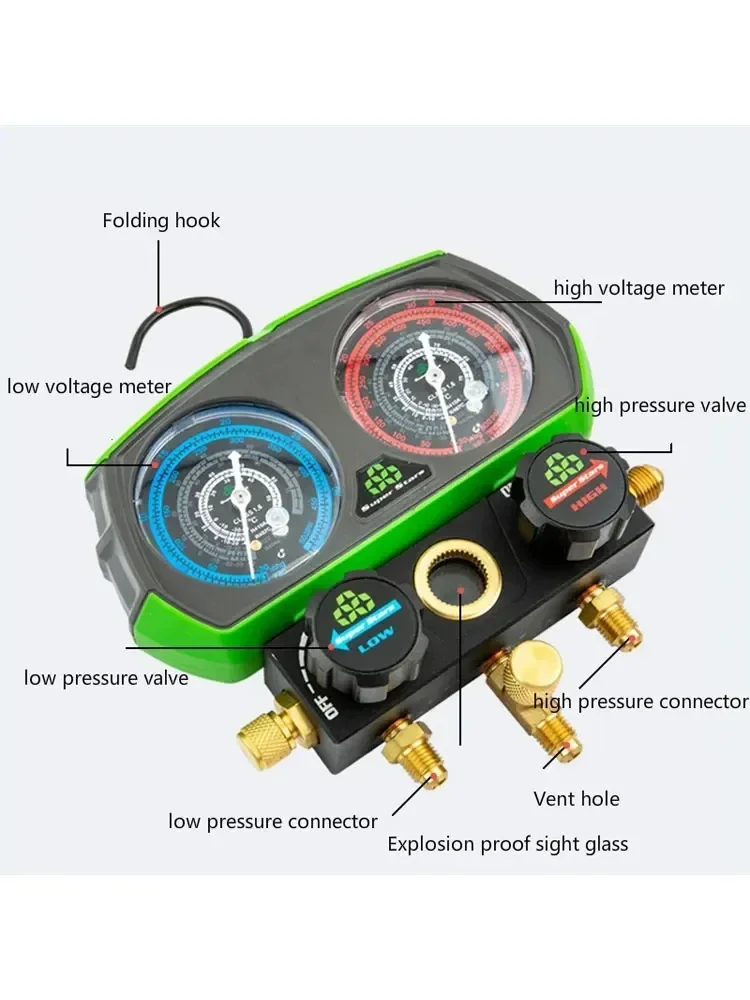 เครื่องปรับอากาศสารทําความเย็น Manifold Gauge คู่เมตรวาล์วความดัน Leak Detection Meter ฟลูออไรด์การตรวจจับการรั่วไหลตาราง ST280