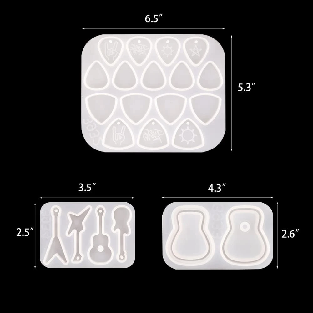 3Pcs Guitar Pick Resin Molds Guitar Triple-cornered Plectrum Silicone Molds for Resin Casting Guitar Pick Case Mold