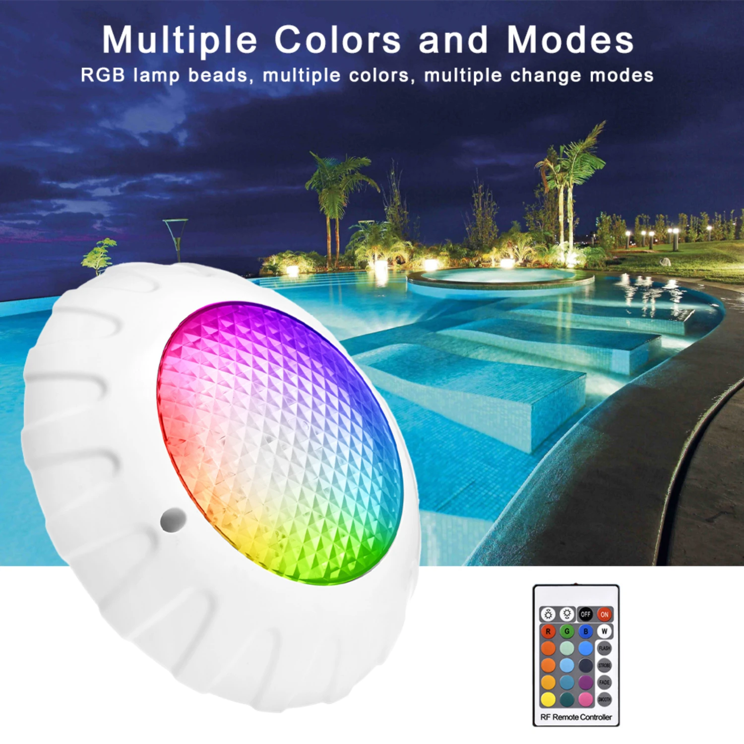 New Colorful Vibrant Waterproof RGB LED Submersible Pool Lamp with Remote Control - Dazzling Underwater Night Light Spotlight - 