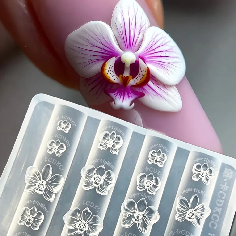 3D Phalaenopsis Orchid Nail Silicone Mold Multi‑Size Reusable Soft 3D Flower Carving Mould For DIY UV Gel Nail Decor Nail Tools