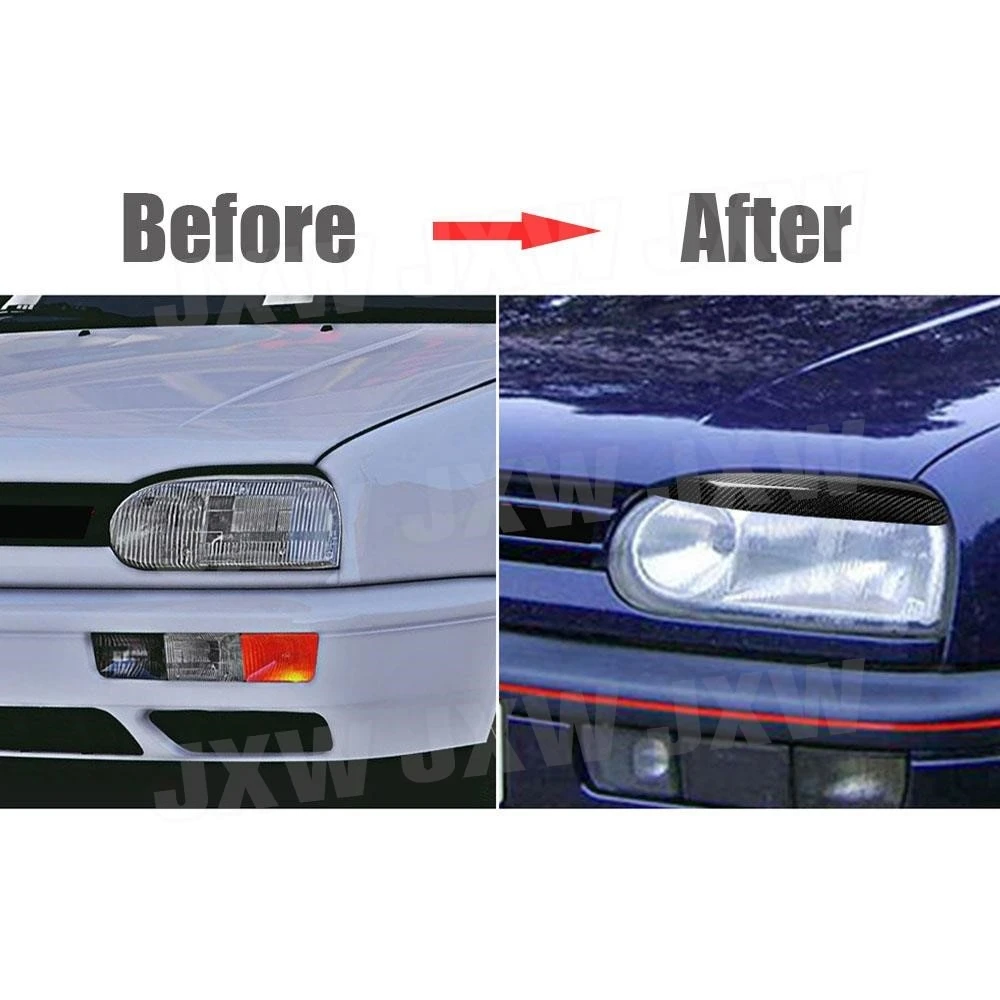 Carbon Fiber Car Front Bumper Eyelid Eyebrow Trims for Volkswagen Golf 3 MK3 1992-1999  Headlight Eyelid Head Lamp Eyebrow Cover