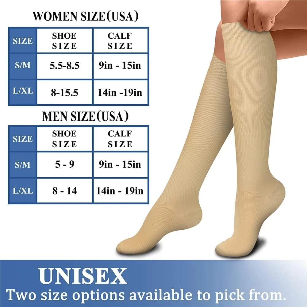 3 Pairs Compression Stockings Women Medical Cycling Socks Running Football Basketball Knee High Socks Natural Hiking Diabetes