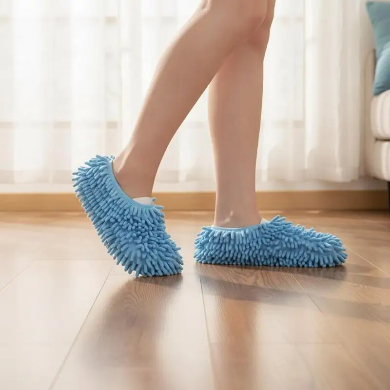 1Pair Chenille Dust Mop Slippers Home Floor Cleaning Mopping Shoes Water Uptake Foot Socks Mop Caps Cleaning Shoes