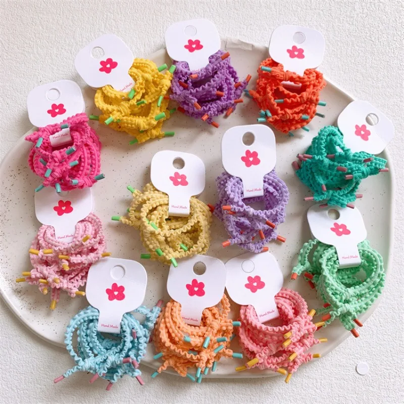 

Colorful Lace Hair Ties for Girls 8Pcs No Damage Soft Basic Elastic Bands Non Slip Ponytail Holders Kids Daily Hair Accessories