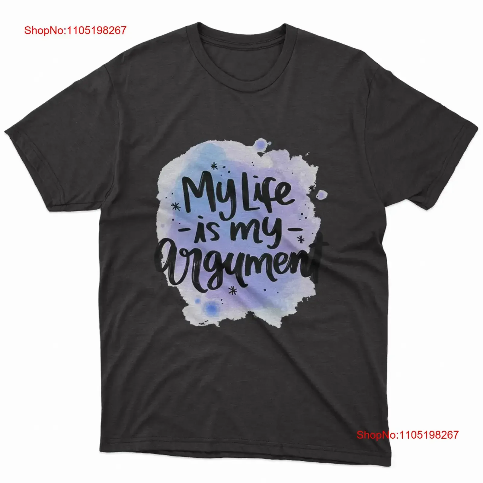 My Life Is Argument Trendy Breathable Round Collar Black T Shirt vintage Washed Casual Versatile Slightly fashion Stretched