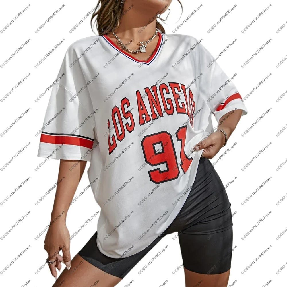 لوس أنجلوس 91 فتاة تي شيرت المرأة الصيف الخامس الرقبة تي شيرت Harajuku الاتجاه قصيرة الأكمام المرأة الشارع الشهير رسالة رياضية المحملة هدية
