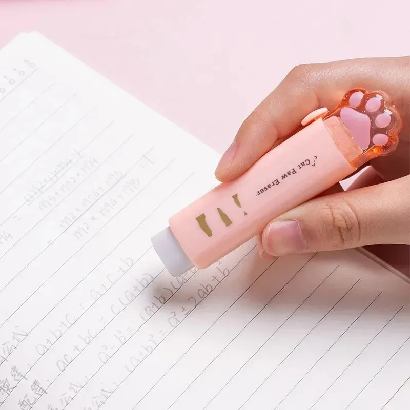 Eraser with retractable push-pull design, creative cartoon cat claw shape, student-specific stationery, portable eraser
