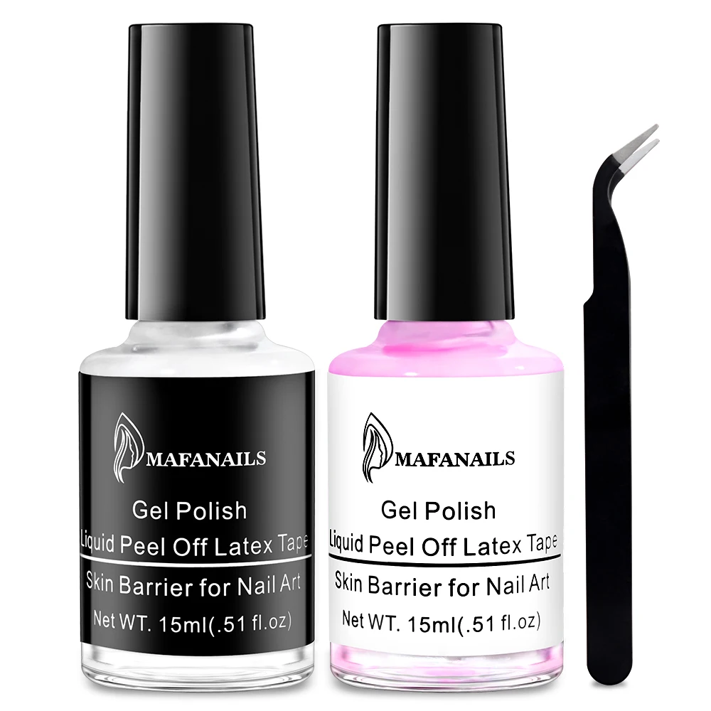 Esmalte líquido de látex com pinça, Peel Off, rosa, transparente, unhas secas rápidas, Edge Care Protect, cola anti-derramamento, Nail Care Tool, 15ml