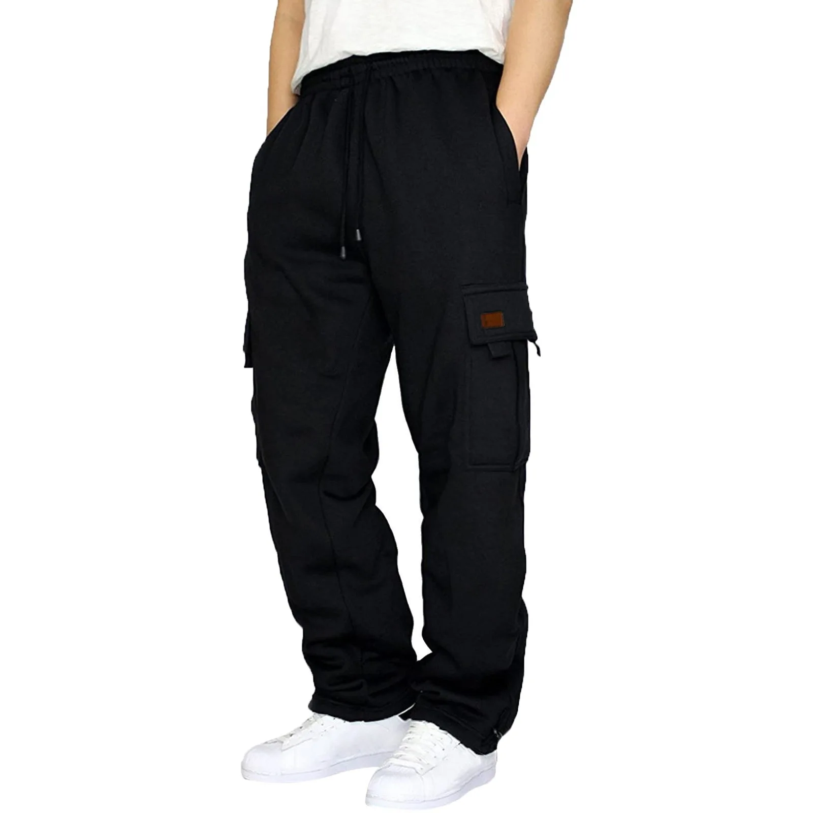 2025 Cross-border New Sports Casual Trousers with Velvet Ankle Cuffs Multi-pocket Tethered Men Sweatpants Leather Label Trousers