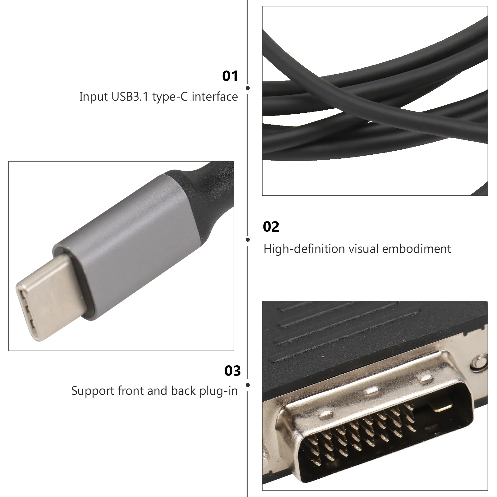 

Type- Usb3.1 Adapter Durable Convert Cable Cable For Monitor Projector Durable Pvc Converter Audio Video Line