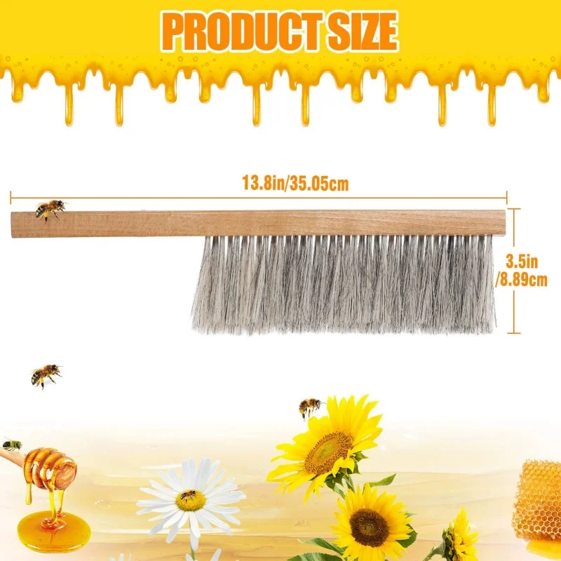 2026 New Wood Honey Brush Beekeep Tools Wasp Bee Sweep Two Rows of Horse Tail Hair Bee Brush Beekeeping Equipment