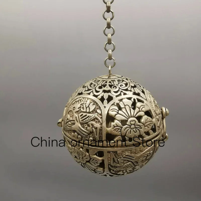 

China Fine Workmanship Cupronickel Hollow Out Auspicious“ Flower And Bird”Censer Sphere Sculpture Metal Crafts Decoration#3