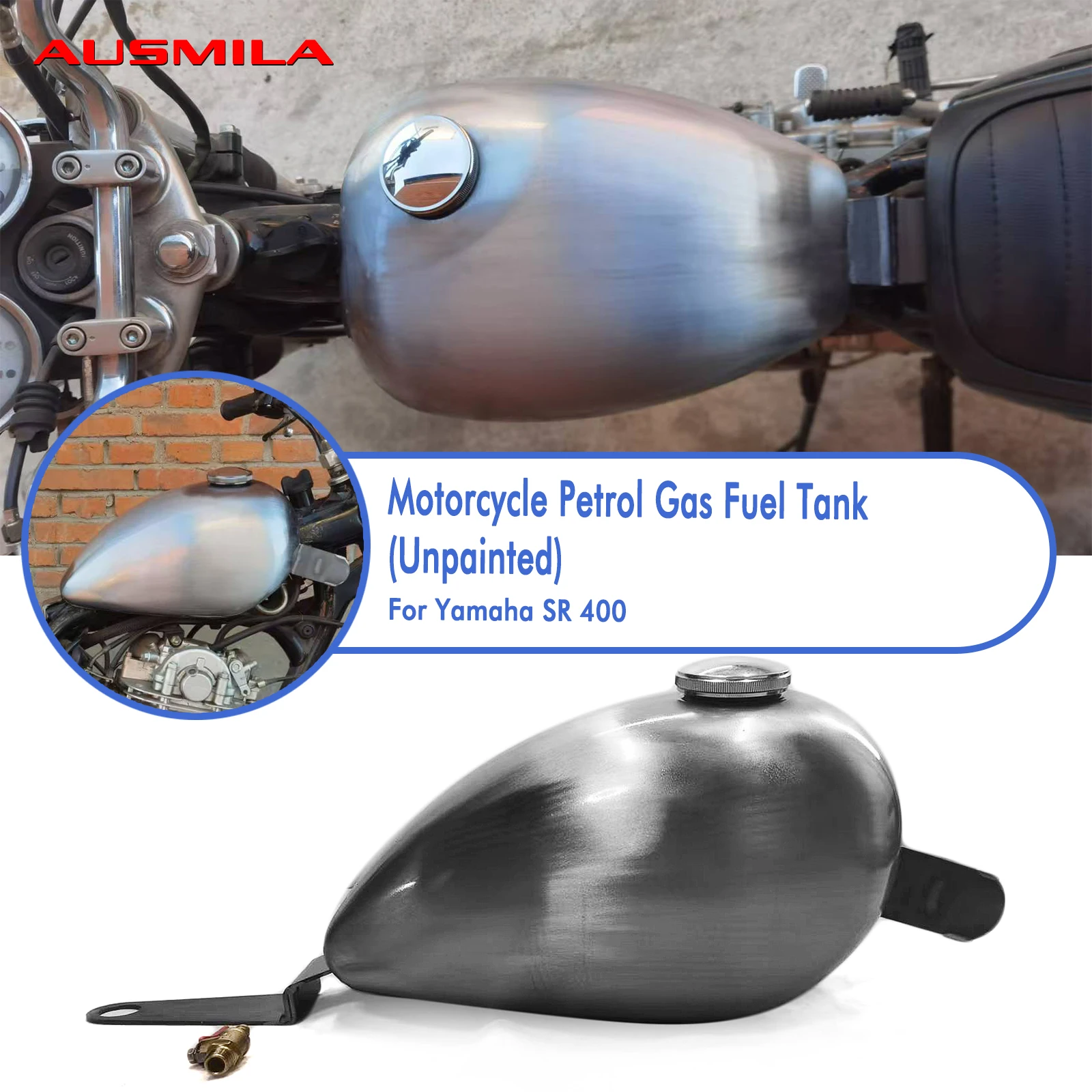 Tanque de Combustible de Gasolina Modificado para Motocicleta de 5L con Tapa de Aceite y Interruptor para Yamaha SR 400 SR400, Sin Pintar, Tanque de 5 Litros