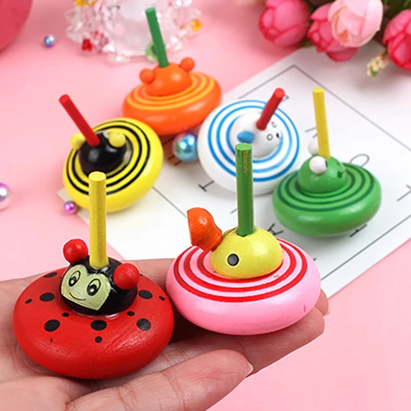 Cartoon Wooden Colorful Animal Gyro Kid's Leisure Early Education Educational Toys Children's Creative Hand Spinning Gyro Gift