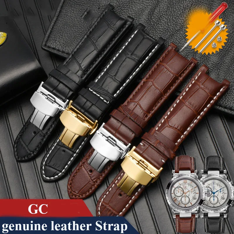 

Cow Leather Watch band For Gucci GC Guess Wristband 22×13mm 20×11mm Men Cowhide Notched Watch strap butterfly buckle Bracelet