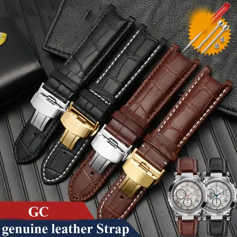 Cow Leather Watch band For Gucci GC Guess Wristband 22×13mm 20×11mm Men Cowhide Notched Watch strap butterfly buckle Bracelet