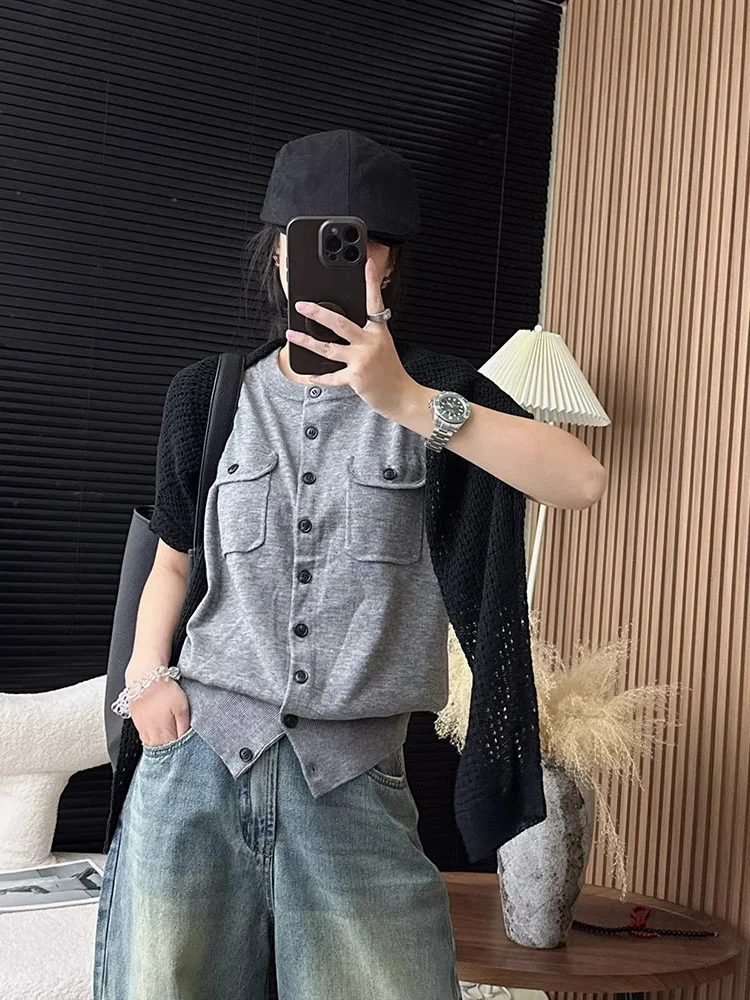 

Versatile Svel Knitted Open Cardigan Slimming Layering Tank Top Faionable Casual New Sle oulder Bared Vest