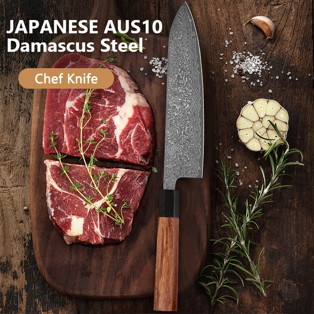 

8 inch Japanese Chef Knife Forged Damascus Steel Kitchen Knives Vegetable Meat Sashimi kitchen chef with Rosewood Handle