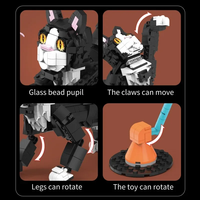 

775Pcs 5-in-1 Cat Building Blocks Set Cute Tuxedo Kitten Model DIY Bricks Educational Assembly Toy Gift for Children Adults
