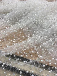 1Yard Luxury Pearls Beading Tulle Mesh Fabric Wedding Dress Gown Veil Sewing Fabric Lace Fabric