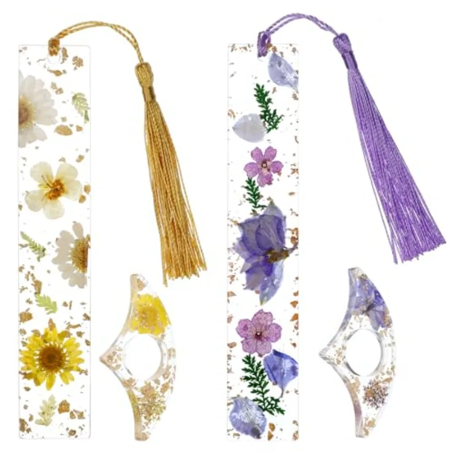 

4 PCS Transparent Book Thumb Page Holder Bookmarks, Handmade Cute Bookmark with Tassel Dried Flower Bookmarks Reading Accessori
