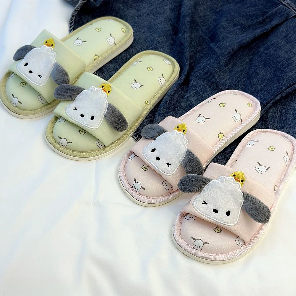 Sanrio Cartoon Pochacco Slippers Floor Slippers Breathable Comfortable Indoor Slippers Flat Casual Non-slip Girl Home Shoes