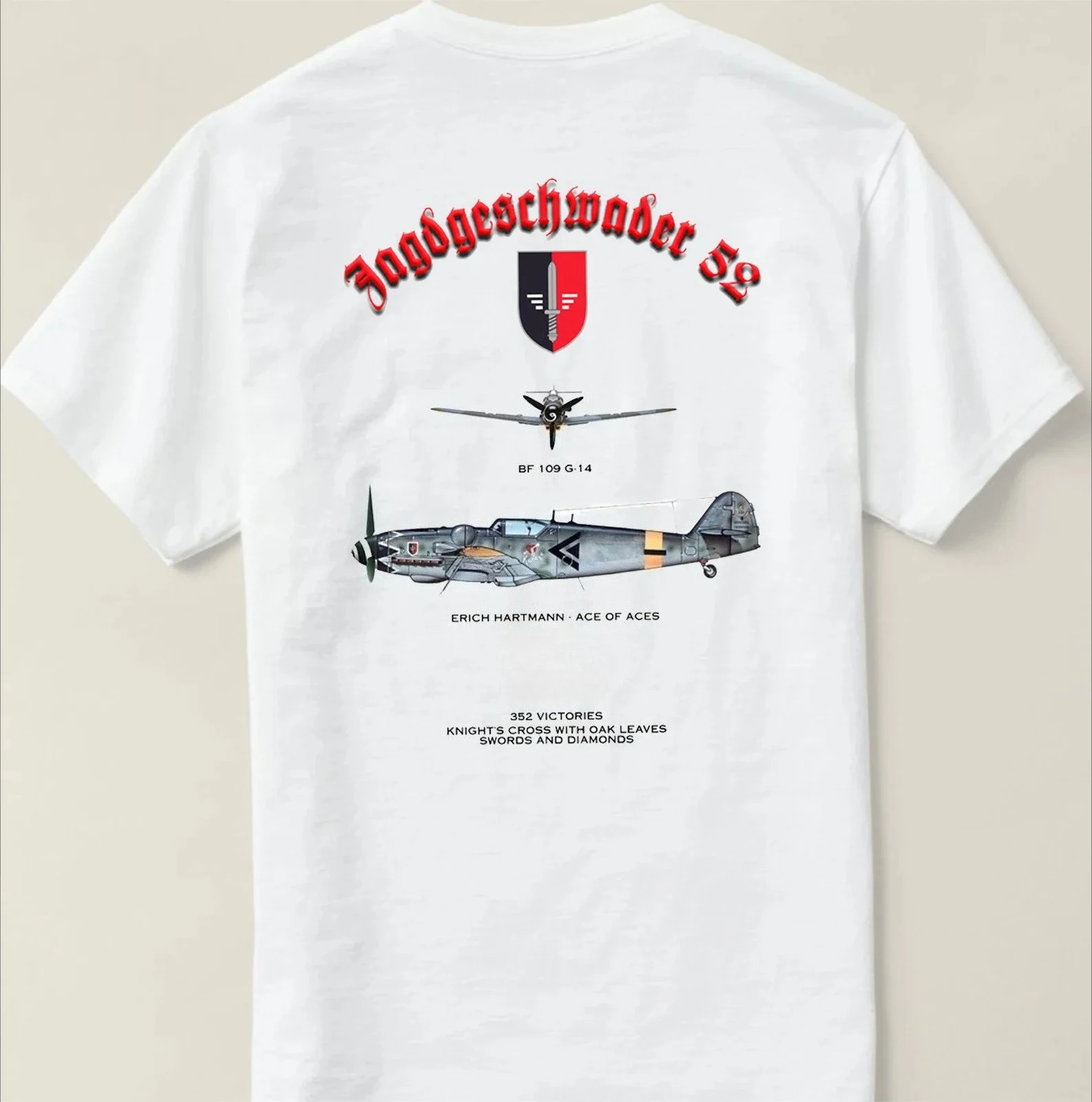 JG 52 Ace Pilot Erich Hartmann Bf-109G-14 Fighter T-Shirt 100% Cotton O-Neck Summer Short Sleeve Casual Mens T-shirt