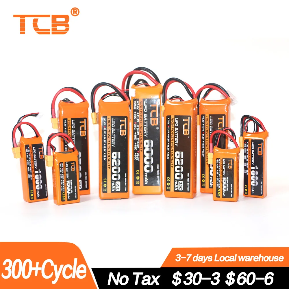 Nowy TCB bateria Lipo 2S 3S 4S 6S 1500mah 2600mah 3300mah 5000mah 6000mah 4000mah 7.4V 11.1V 14.8V 22.2V T XT60 części do zdalnego sterowania