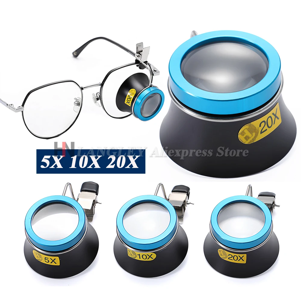 5X 10X 20X лупа для очков, лупа с клипсой, увеличительная линза, портативный окуляр, процесс работы для часовщиков, инструменты для ремонта