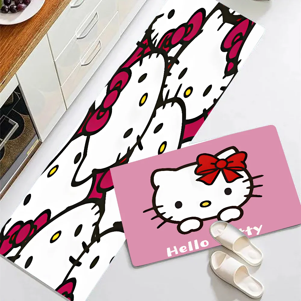 H-Hello Cat K-Kitty Floor Mat Graphic Printed Flannel Doormats For Bathroom Kitchen Entrance Carpet Home Decor