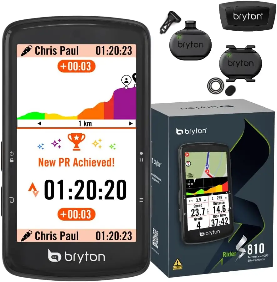 Bryton Rider S810 Computadora de bicicleta/ciclismo con pantalla táctil a color de 3,5 pulgadas, duración de la batería de 50 horas, mapas y navegación sin conexión, Cl avanzado