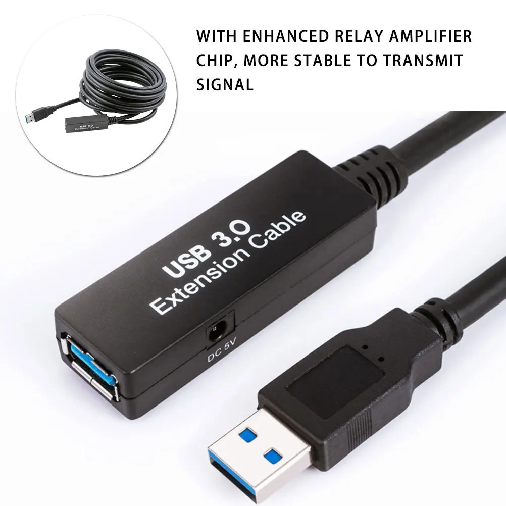 

5m Usb3.0 Extended Cable Durable Plastic Copper Enhanced Relay Amplifier Stable Transmission Long Distance USB Extension Cable