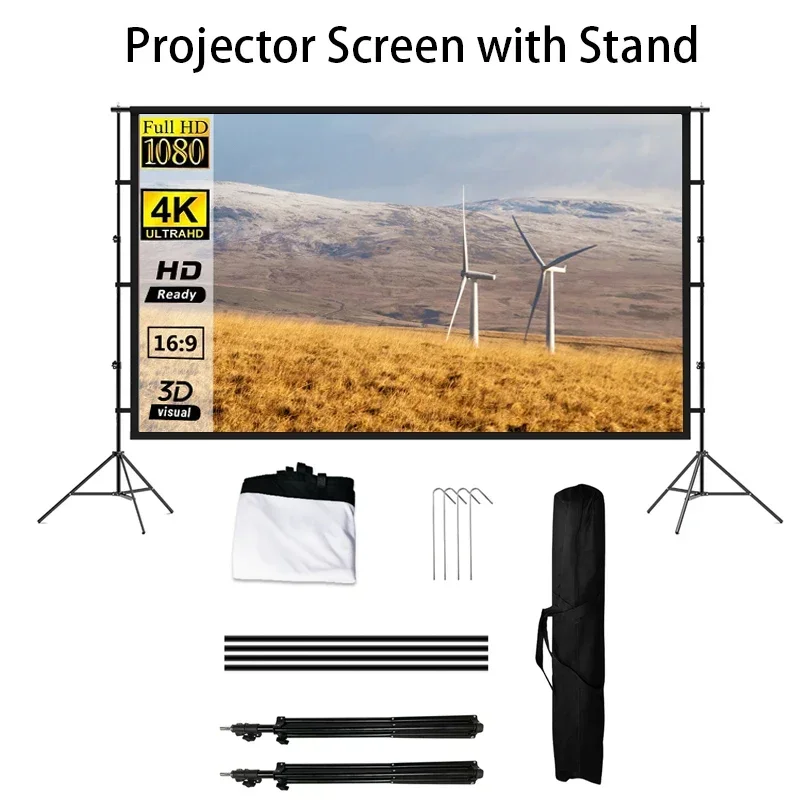 

Projector Screen with Stand 100/120in Portable Projection Screen 16:9 4K HD Rear Front Projections Movies Screen with Carry Bag