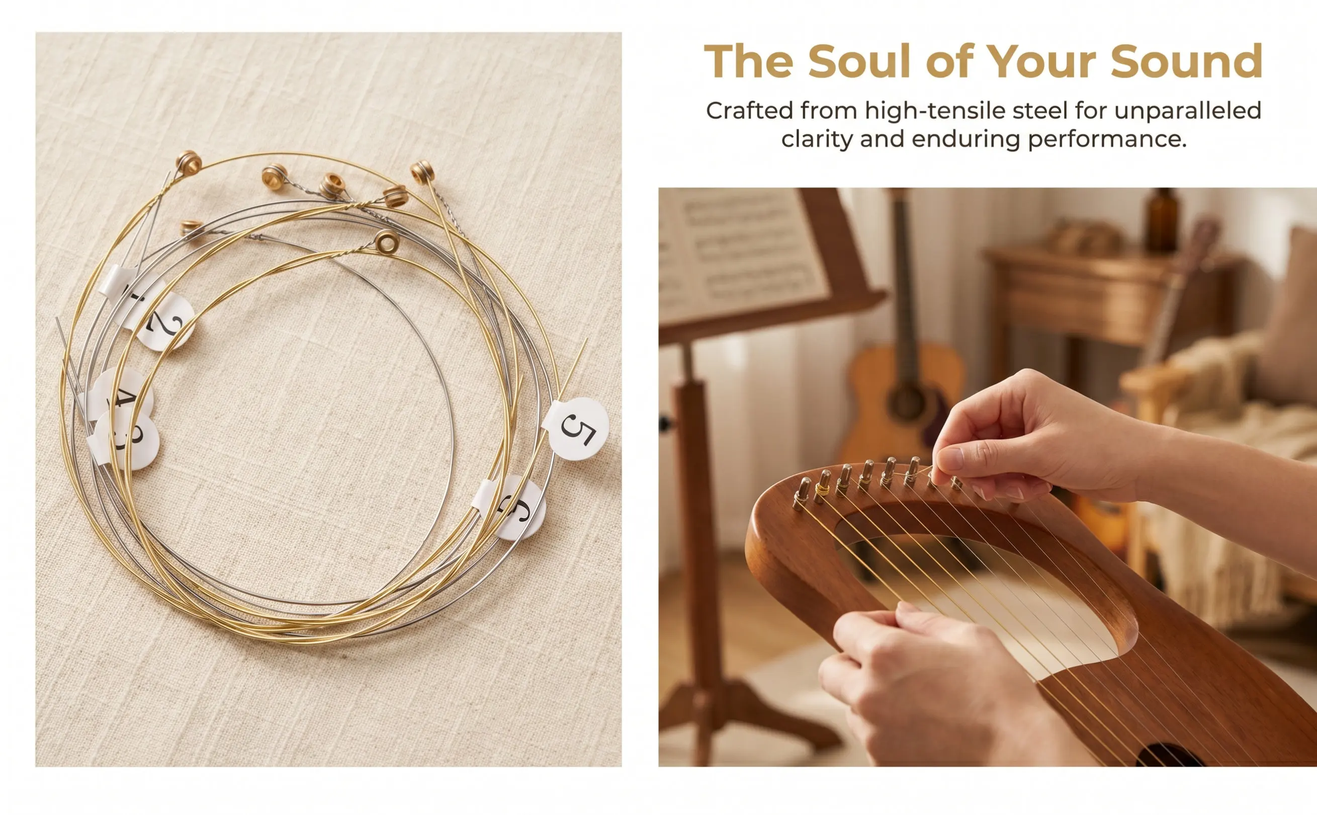 10Pcs Trusted Lyre Strings Replacement Set Strong Flexible Steel Material Rich Harmonic Tone Lyre String Accessories Full Set