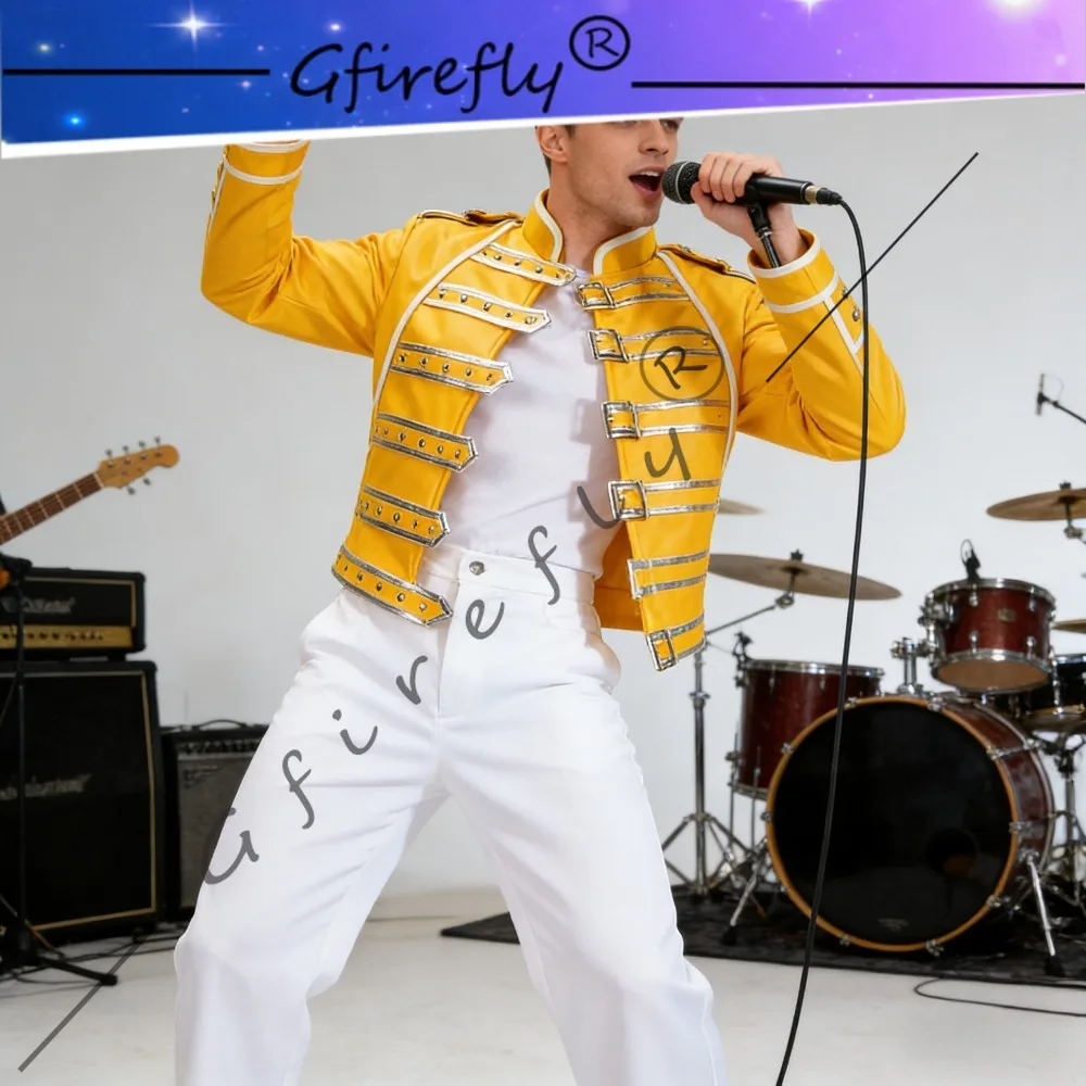 

Same Style Band Lead Singer Yellow Jacket White Pants Cosplay Unisex Adult Stage Performance Party Comic Con Carnival Costume