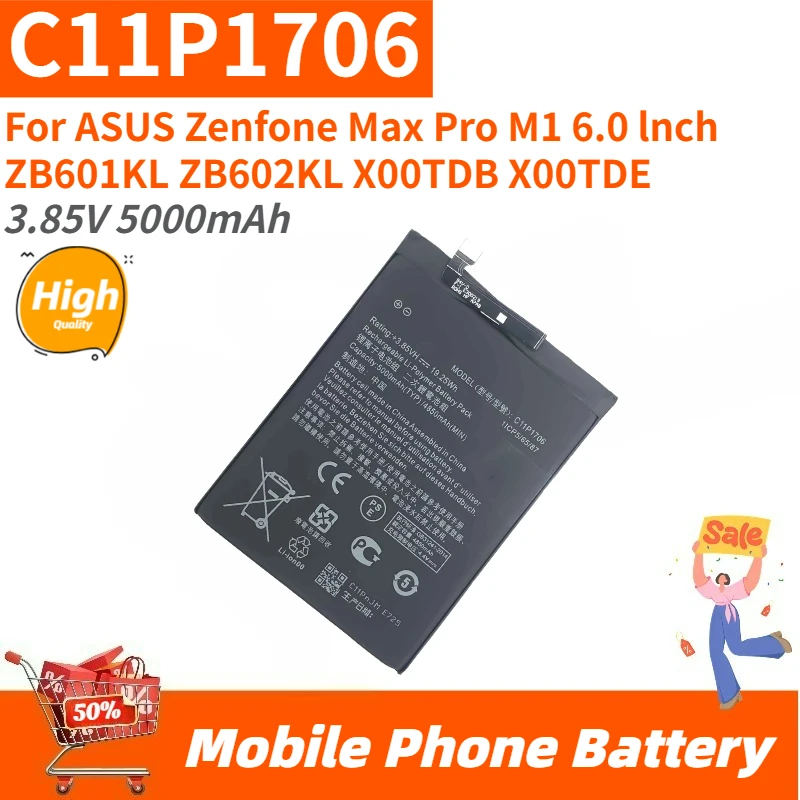 

High Quality C11P1706 Phone Battery 3.85V 5000mAh For ASUS Zenfone Max Pro M1 6.0 lnch ZB601KL ZB602KL X00TDB X00TDE Brand New