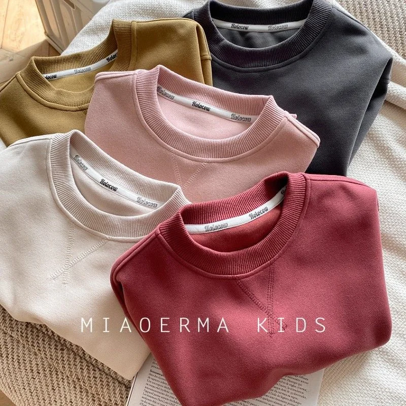 Children\'s Solid Color Hoodies New Casual Pullover Sweatshirts Boys Girls Spring Autumn Tracksuit Toddler O-Neck Clothing 2-8Y