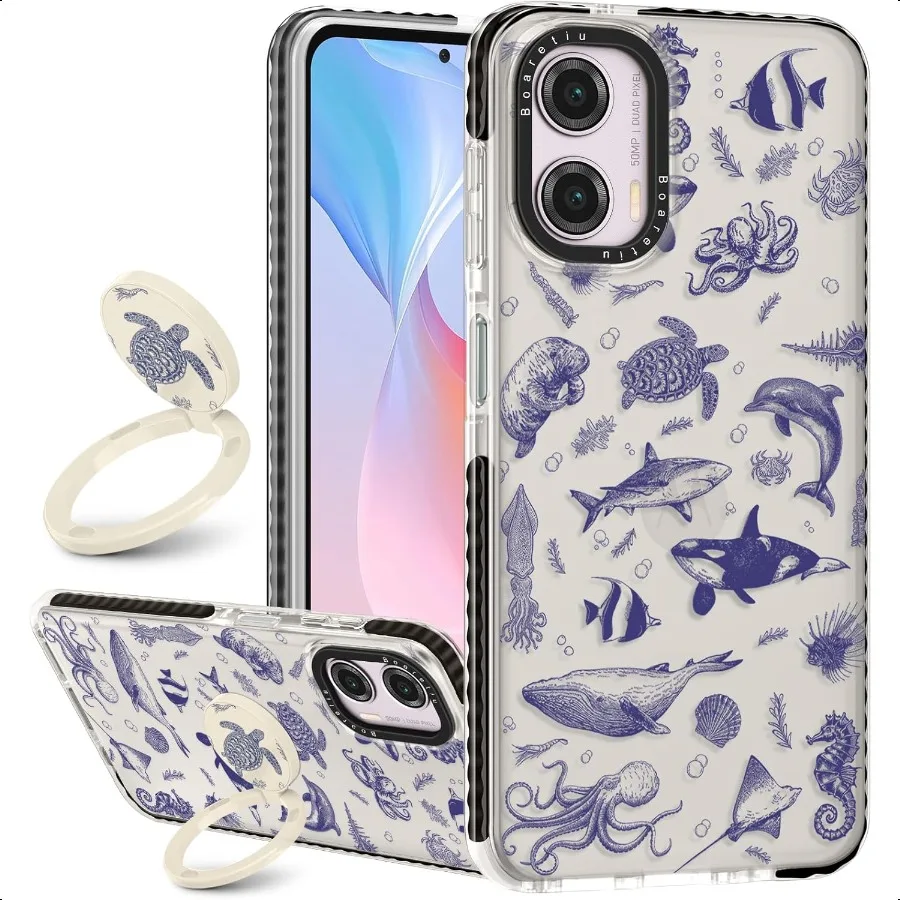 

Boaretiu Cute Kawaii Case for Moto G Power 5G 2024 with Stand Fashion Cool 360 Rotate Ring Holder Kickstand Design for Women Gi