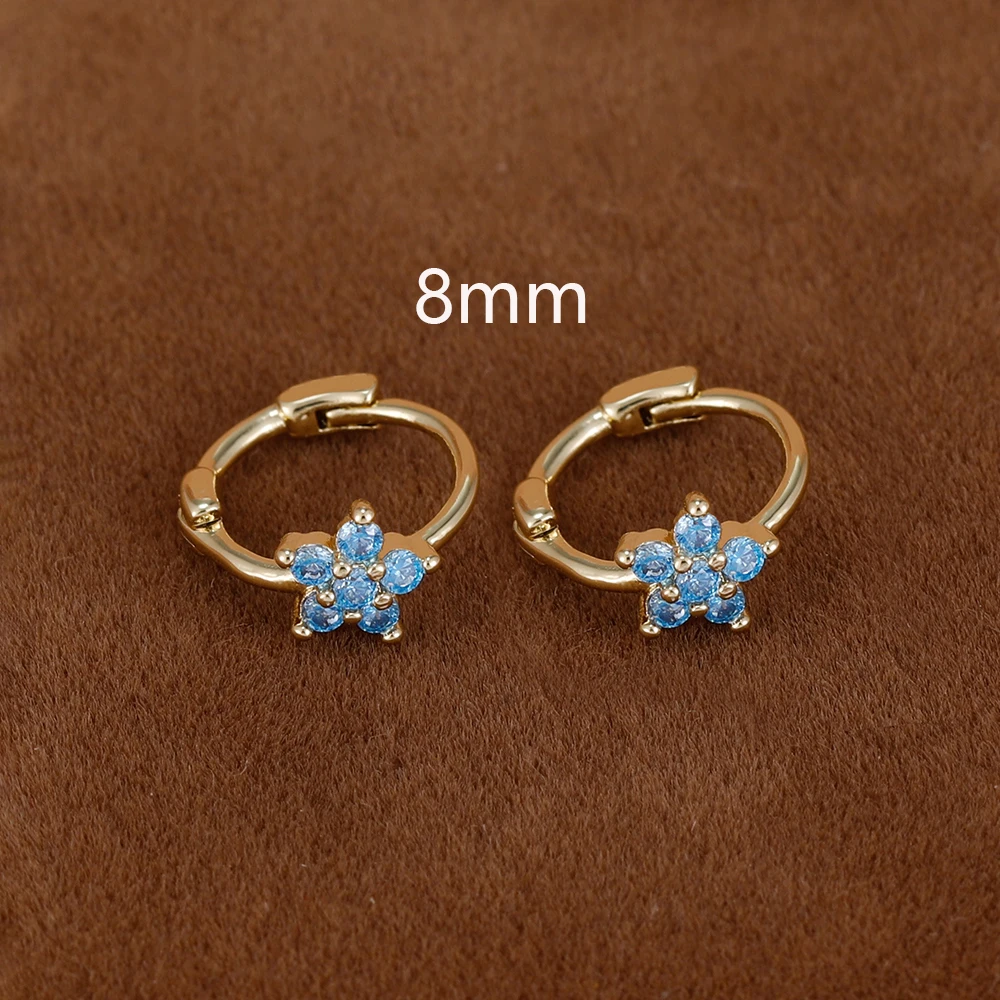 2er-Set schlichte, modische Blumen-Huggie-Creolen 6MM 8MM mit kleinen Zirkonia-Kristallen für Knorpel- und Ohrstecker-Piercings – Detail 11