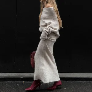 Lygens-المرأة عالية الخصر مرونة محبوك تنورة أنيقة Bodycon أحادية اللون أناقة الشارع أزياء كورية ملابس الشتاء بالجملة أفضل 12 ملابس كورية مبيعا بالجملة - رقم 12