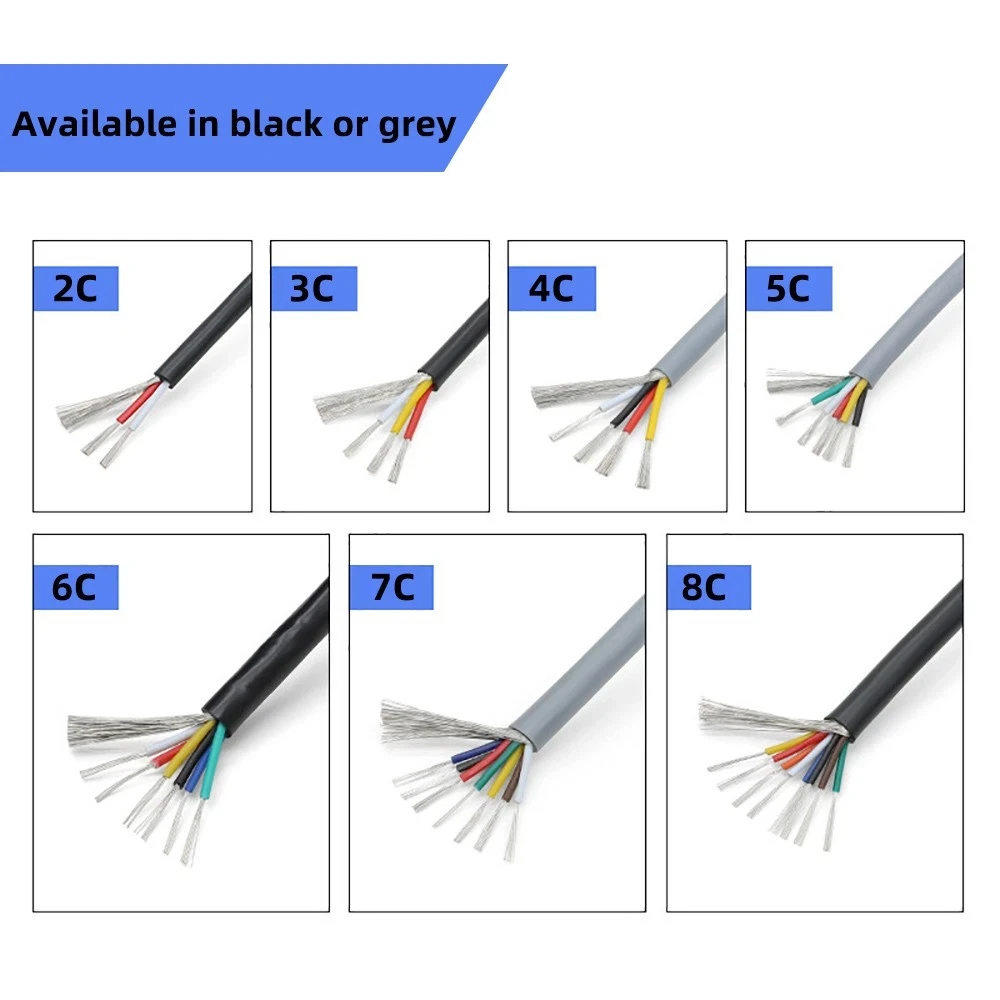 2Meter UL2547 PVC Shielded Wire 22/24/26/28AWG Multi-Core Shielded Wire Audio Cable 2/3/4/5 Core Stranded