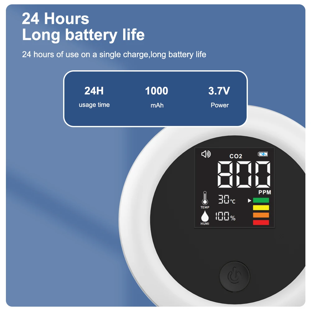 Loa Di Động 3 In 1 Chất Lượng Không Khí Màn Hình CO2 Cảm Biến Nhiệt Độ Độ Ẩm Máy Mini Mét Với Màn Hình Hiển Thị LCD Màn Hình Sạc