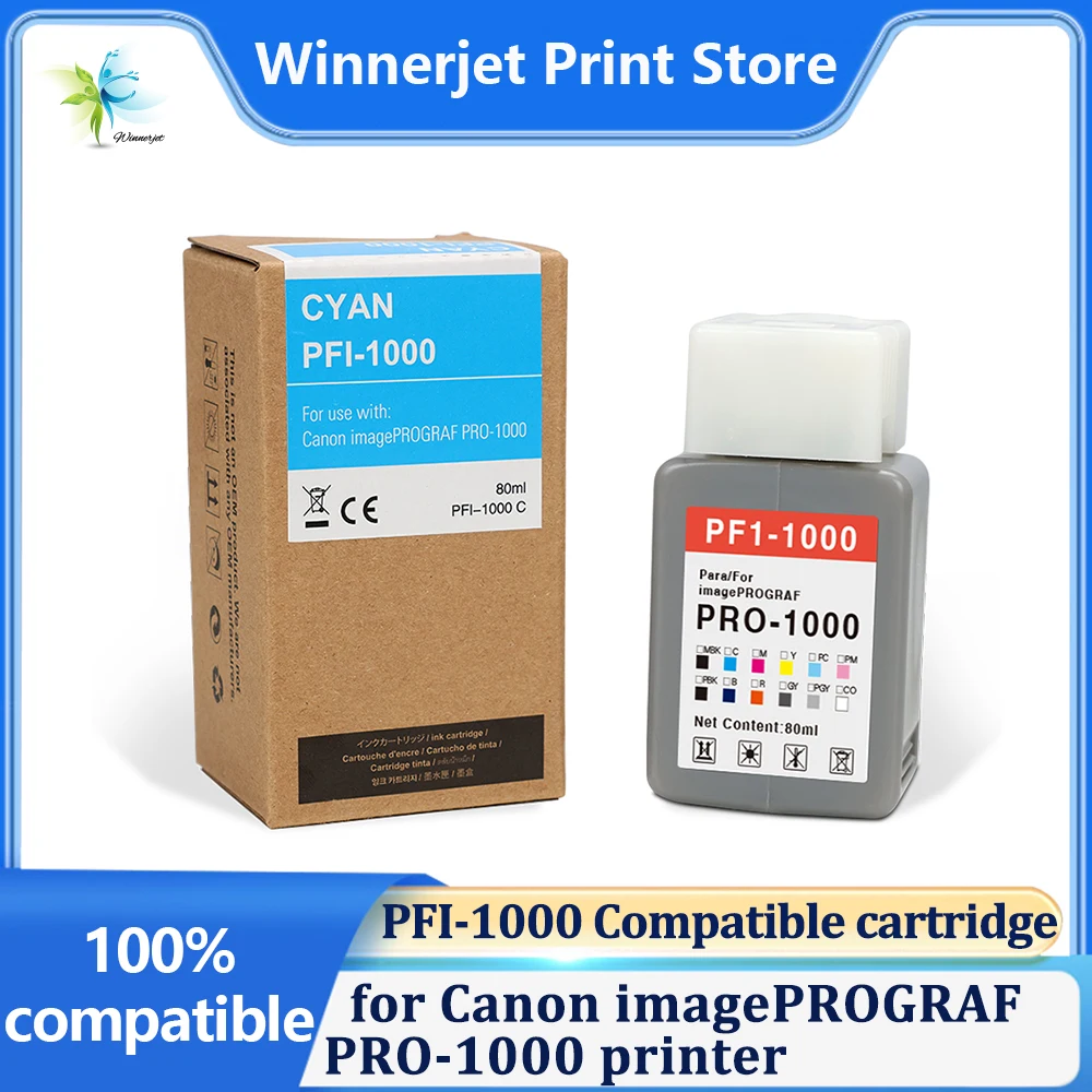 

Winnerjet PFI-1000 80ml Compatible ink cartridge With Pigment ink With one time use chip for Canon imagePROGRAF PRO-1000 printer